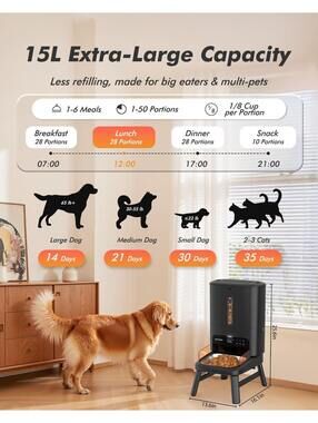 Dog | Automatic Dog Feeder Large Breed 15l Capacity Anticlog Elevated
